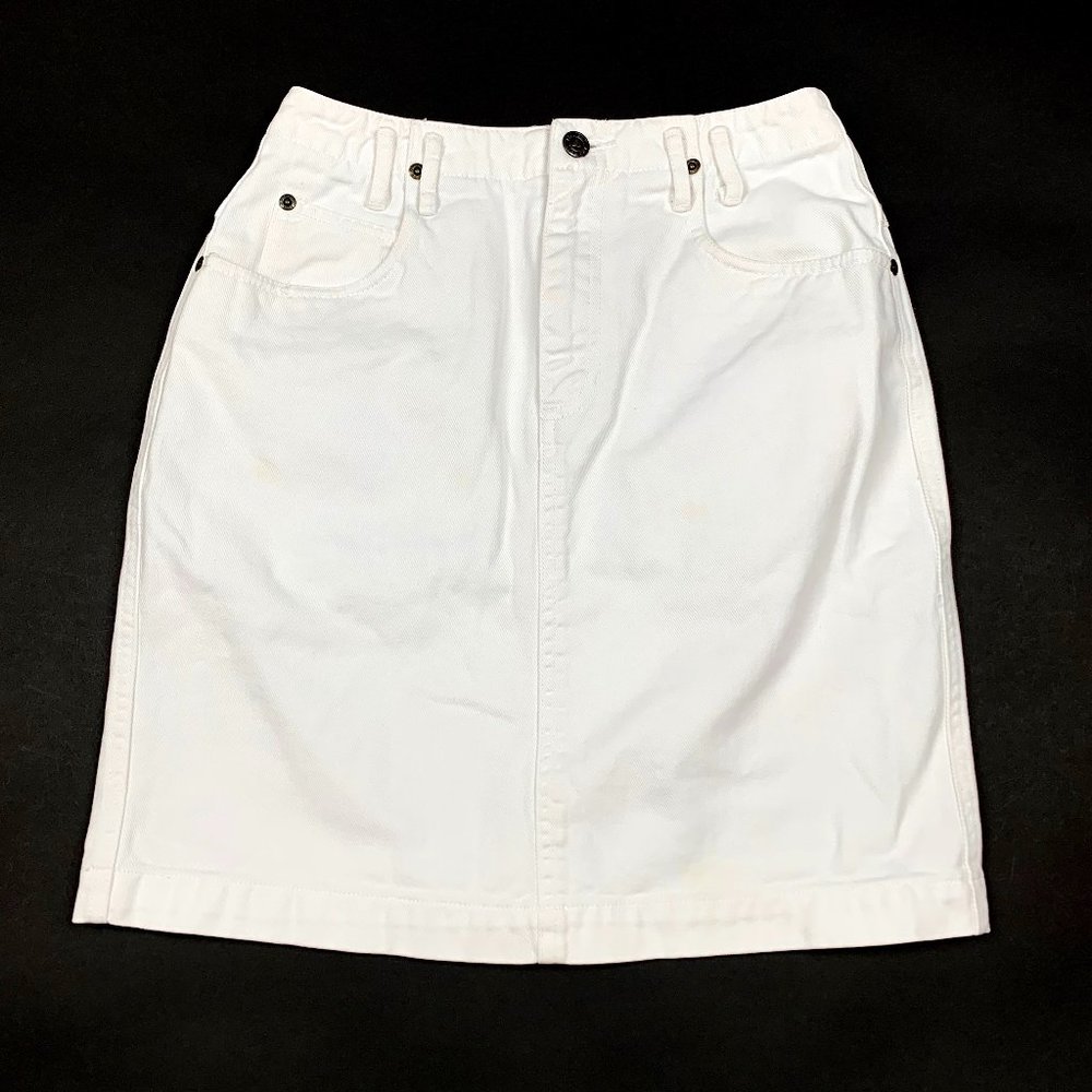 Vtg 90s Retro High Waisted White Denim Skirt